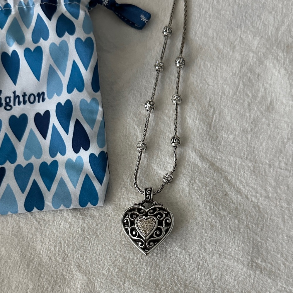 Brighton Silver Reno Heart Necklace with Intricate Design